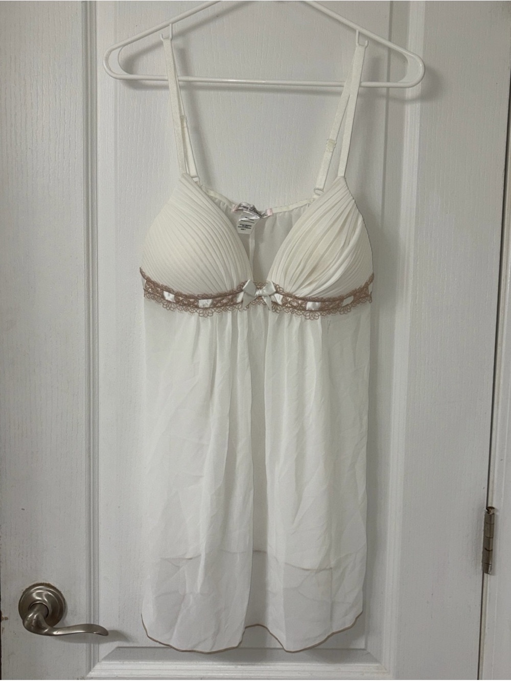 Vintage Linea Donatella Womans Sheer Babydoll Lingerie Ivory Lace Trim Chemise L